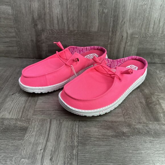 Hey Dude Slip Stretch Women's size 6 Canvas Hot Pink Mules - Picture 3 of 7
